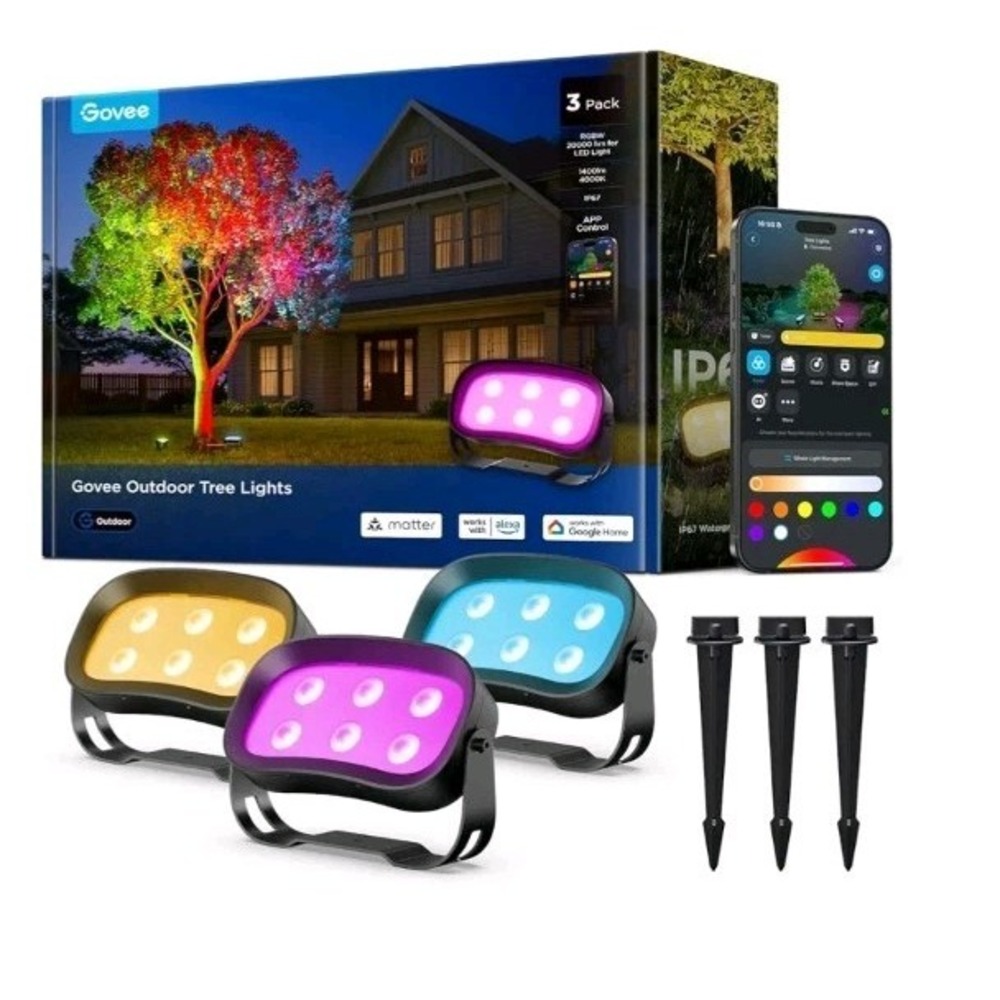 Govee Outdoor Tree Lights 3-Pack, RGBWIC LED Landscape Lighting, IP67 Waterproof